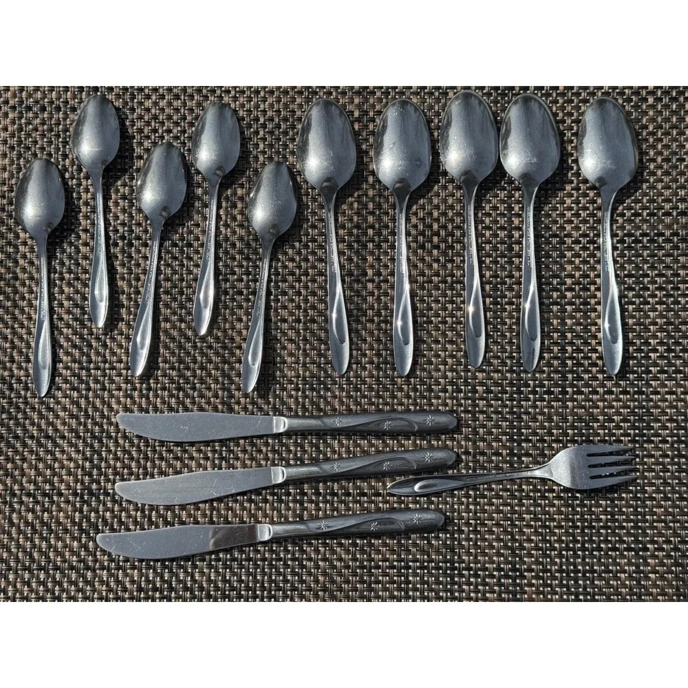 Americana Star Atomic Star Stainless Flatware Mid Century 14 Pc Spoons 1950s